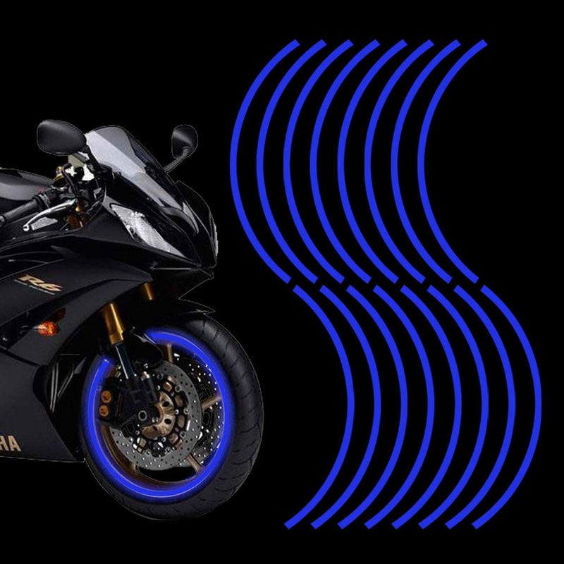 Leasinder 16pcs 17-19'' Reflective Wheel Rim Stripe Decal Sticker for Motorcycle Wheels Car Cycling Bike Bicycle Night Safety Decoration Stripe Universal Reflective Rim Stickers (Style 1 Blue) - Image 1